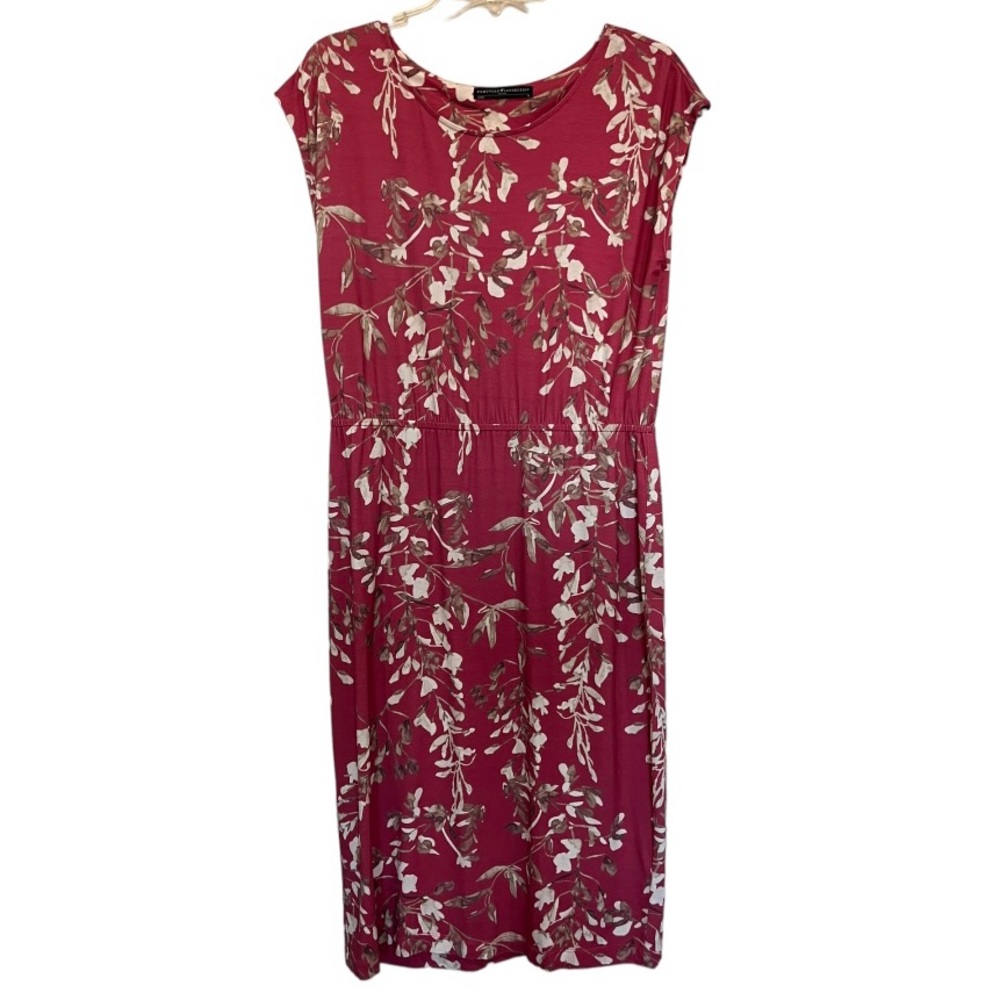 Peruvian Connection Majorca Midi jersey knit floral dress size medium